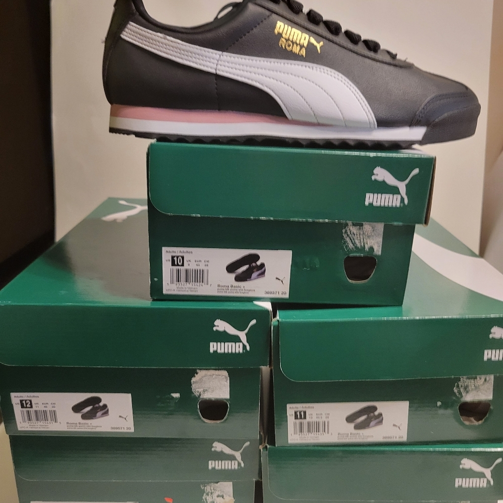 Puma Roma Men's Black & White Sneakers with Pink Accent No Box 11